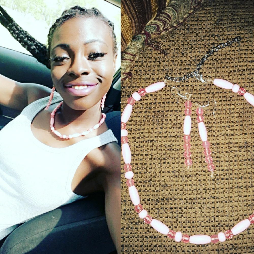 Pink necklace and earring set